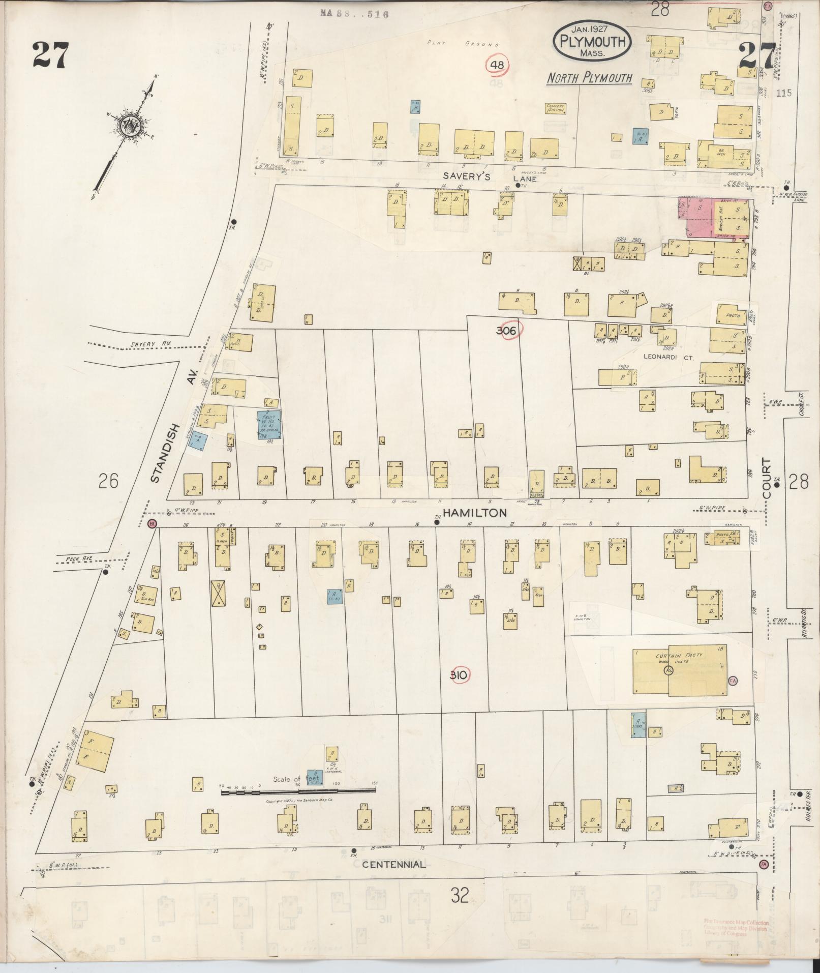 Sanborn Fire Insurance Map from Plymouth, Plymouth County, Massachusetts (1948), Sheet #0027 - Historic Sanborn Fire Insurance Map Print, vintage old map wall art, antique decor, genealogy gift, Massachusetts Massachusetts map