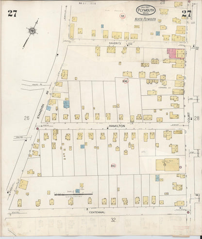 Sanborn Fire Insurance Map from Plymouth, Plymouth County, Massachusetts (1948), Sheet #0027 - Historic Sanborn Fire Insurance Map Print, vintage old map wall art, antique decor, genealogy gift, Massachusetts Massachusetts map