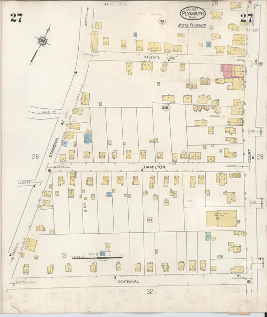 Sanborn Fire Insurance Map from Plymouth, Plymouth County, Massachusetts (1948), Sheet #0027 - Historic Sanborn Fire Insurance Map Print, vintage old map wall art, antique decor, genealogy gift, Massachusetts Massachusetts map