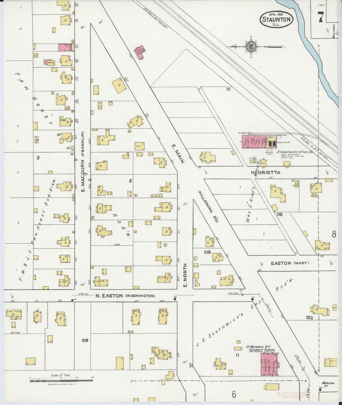 Sanborn Fire Insurance Map from Staunton, Macoupin County, Illinois (1921), Sheet #0007 - Complete Map Set gallery image, historic Sanborn map, vintage wall art, Illinois Illinois