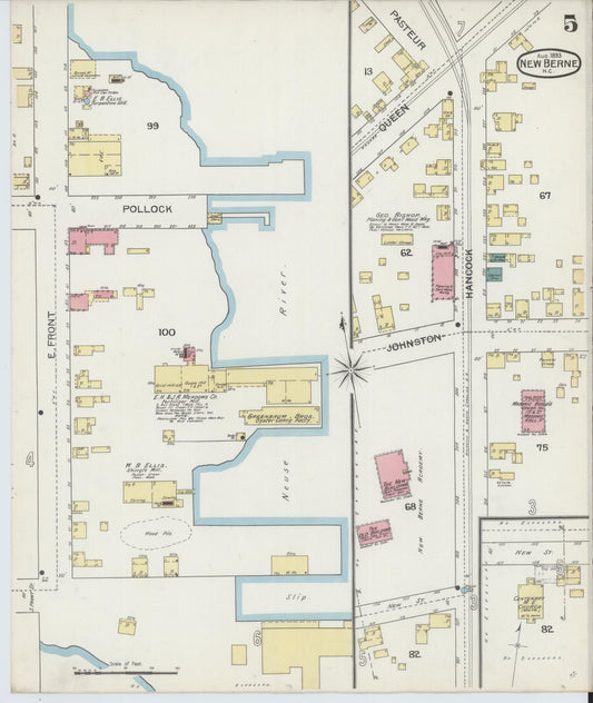 Sanborn Fire Insurance Map from New Bern, Craven County, North Carolina (1893), Sheet #0005 - Historic Sanborn Fire Insurance Map Print, vintage old map wall art, antique decor, genealogy gift, North Carolina North Carolina map