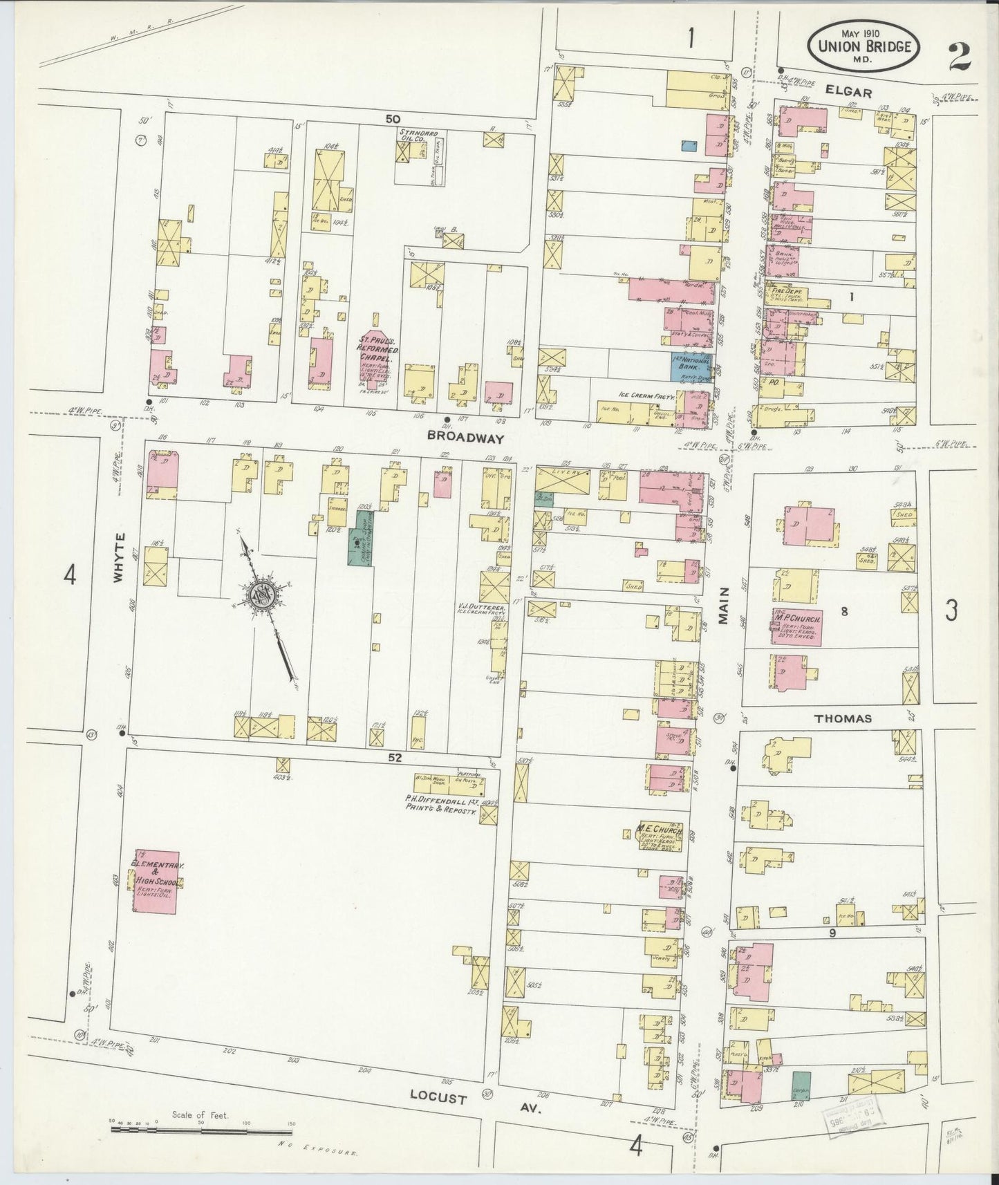 Sanborn Fire Insurance Map from Union Bridge, Carroll County, Maryland (1910), Sheet #0002 - Historic Sanborn Fire Insurance Map Print, vintage old map wall art, antique decor, genealogy gift, Maryland Maryland map