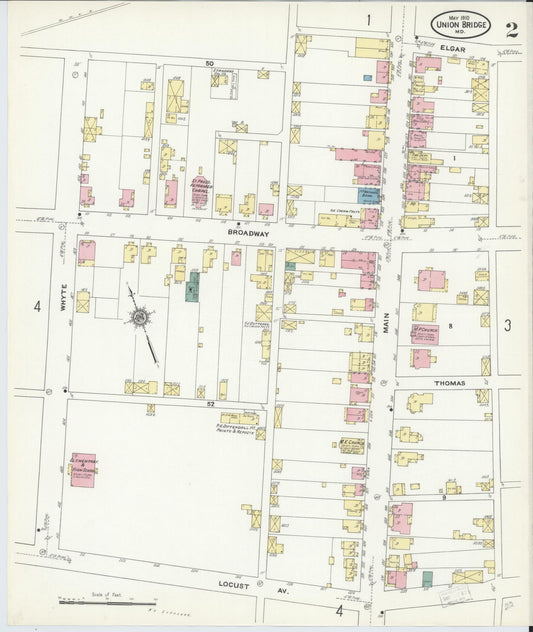 Sanborn Fire Insurance Map from Union Bridge, Carroll County, Maryland (1910), Sheet #0002 - Historic Sanborn Fire Insurance Map Print, vintage old map wall art, antique decor, genealogy gift, Maryland Maryland map