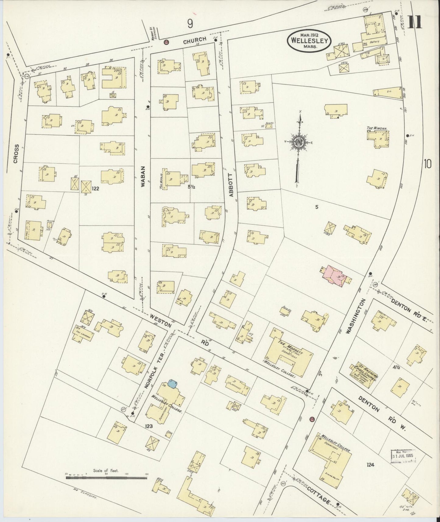 Sanborn Fire Insurance Map from Wellesley, Norfolk County, Massachusetts (1912), Sheet #0011 - Complete Map Set gallery image, historic Sanborn map, vintage wall art, Massachusetts Massachusetts
