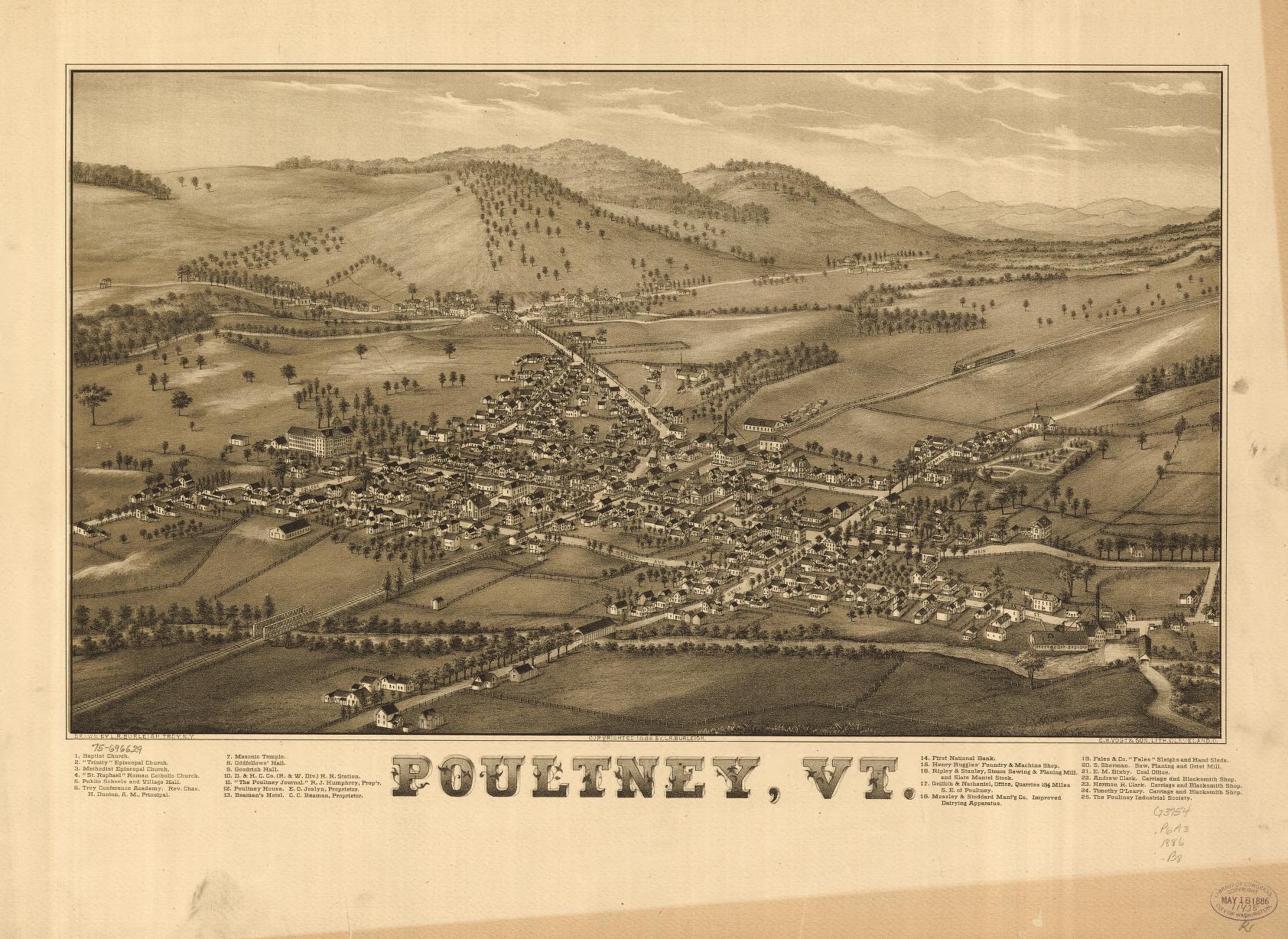Poultney, Vt. (1886) – Historic Bird’s-Eye View Panorama Print
