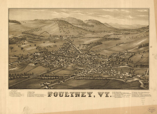 Poultney, Vt. (1886) – Historic Bird’s-Eye View Panorama Print