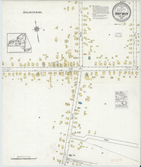 Sanborn Fire Insurance Map from Hartwick, Otsego County, New York (1916), Sheet #0001 - Historic Sanborn Fire Insurance Map Print, vintage old map wall art, antique decor, genealogy gift, New York New York map