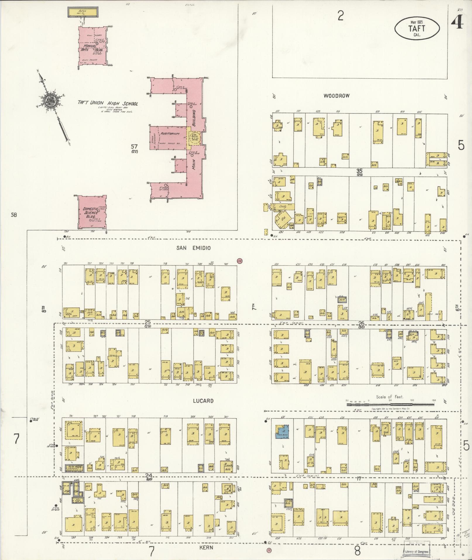 Sanborn Fire Insurance Map from Taft, Kern County, California (1921), Sheet #0004 - Complete Map Set gallery image, historic Sanborn map, vintage wall art, California California