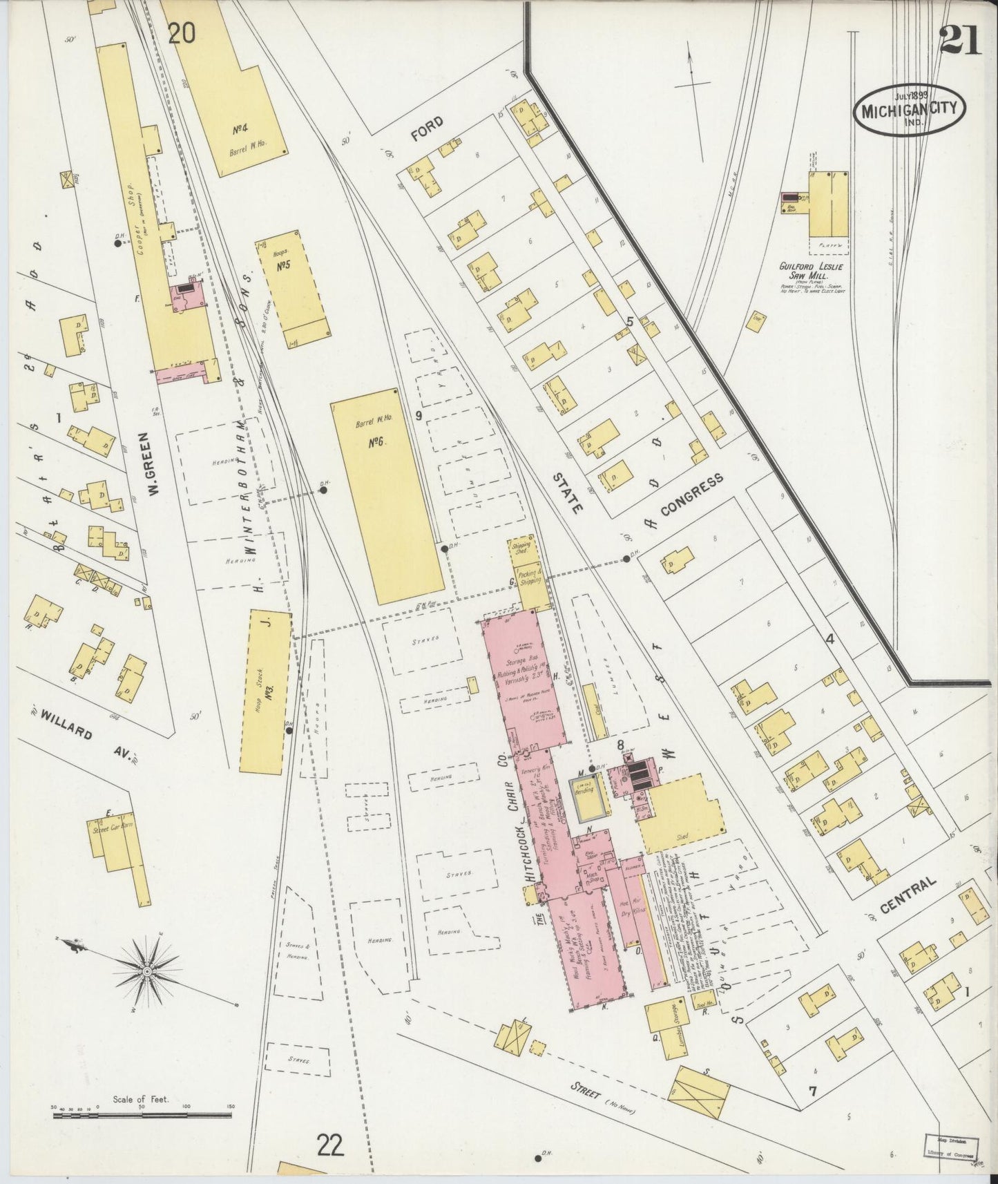 Sanborn Fire Insurance Map from Michigan City, La Porte County, Indiana (1899), Sheet #0021 - Complete Map Set gallery image, historic Sanborn map, vintage wall art, Michigan Michigan