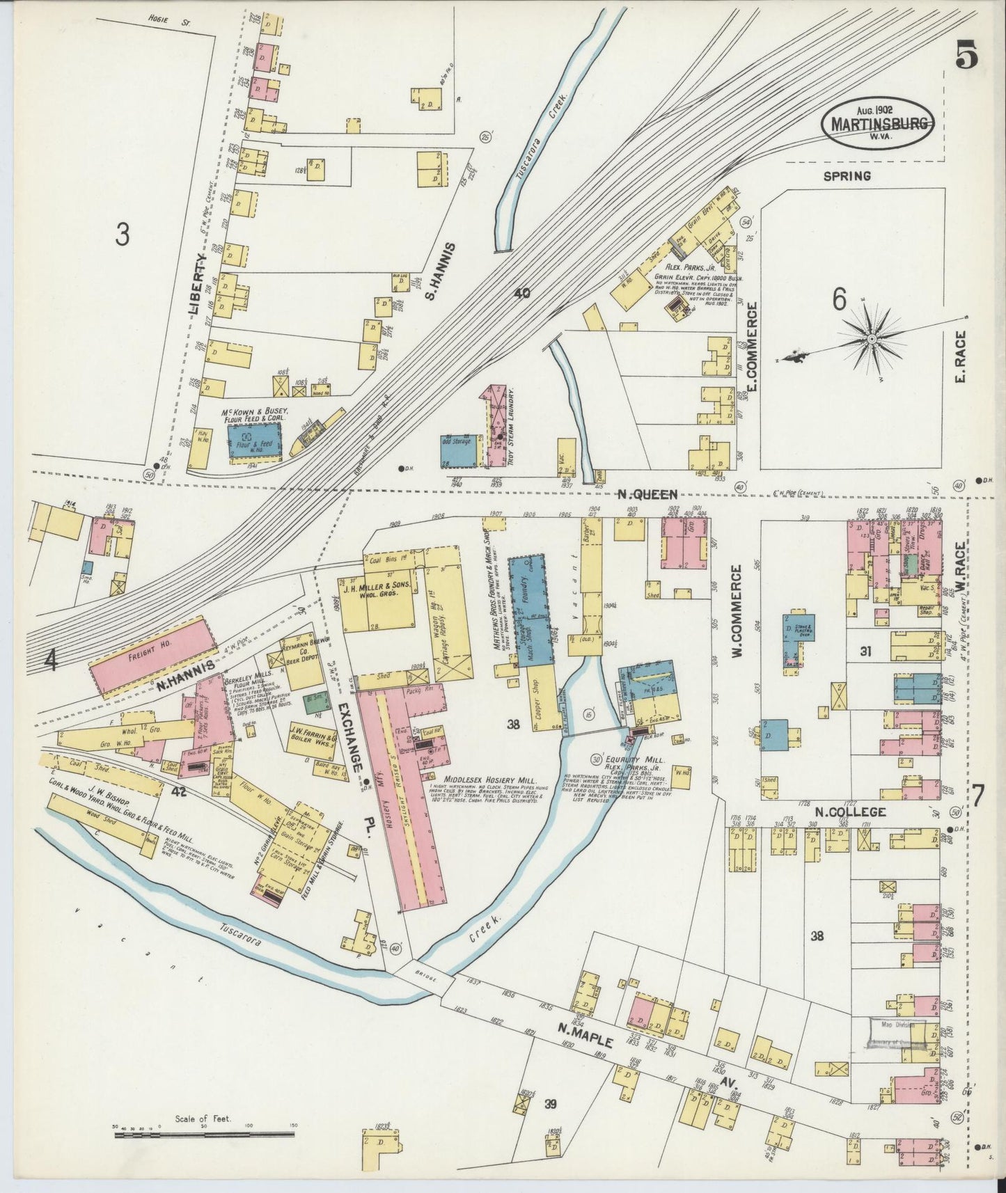 Sanborn Fire Insurance Map from Martinsburg, Berkeley County, West Virginia (1902), Sheet #0005 - Complete Map Set gallery image, historic Sanborn map, vintage wall art, West Virginia West Virginia