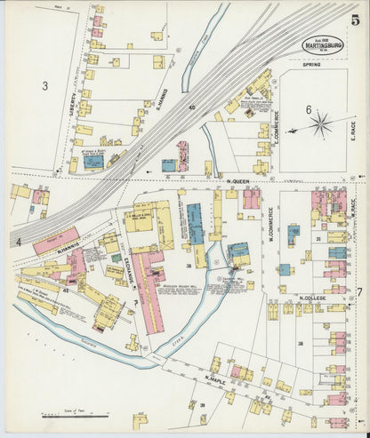 Sanborn Fire Insurance Map from Martinsburg, Berkeley County, West Virginia (1902), Sheet #0005 - Complete Map Set gallery image, historic Sanborn map, vintage wall art, West Virginia West Virginia