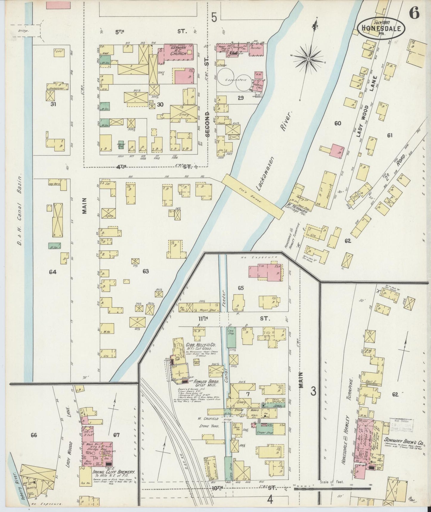 Sanborn Fire Insurance Map from Honesdale, Wayne County, Pennsylvania (1897), Sheet #0006 - Complete Map Set gallery image, historic Sanborn map, vintage wall art, Pennsylvania Pennsylvania