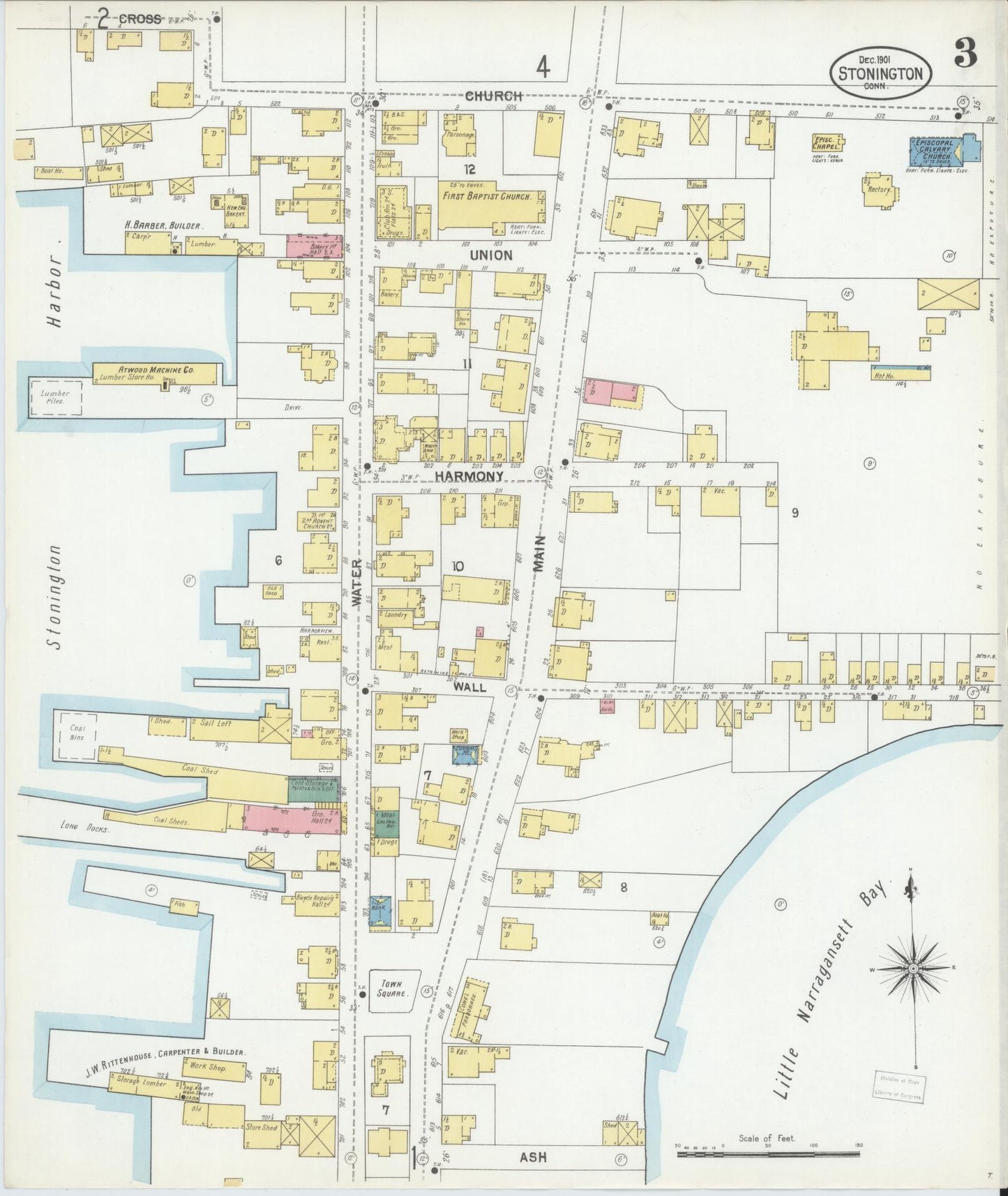 Sanborn Fire Insurance Map from Stonington, New London County, Connecticut (1901), Sheet #0003 - Complete Map Set gallery image, historic Sanborn map, vintage wall art, Connecticut Connecticut