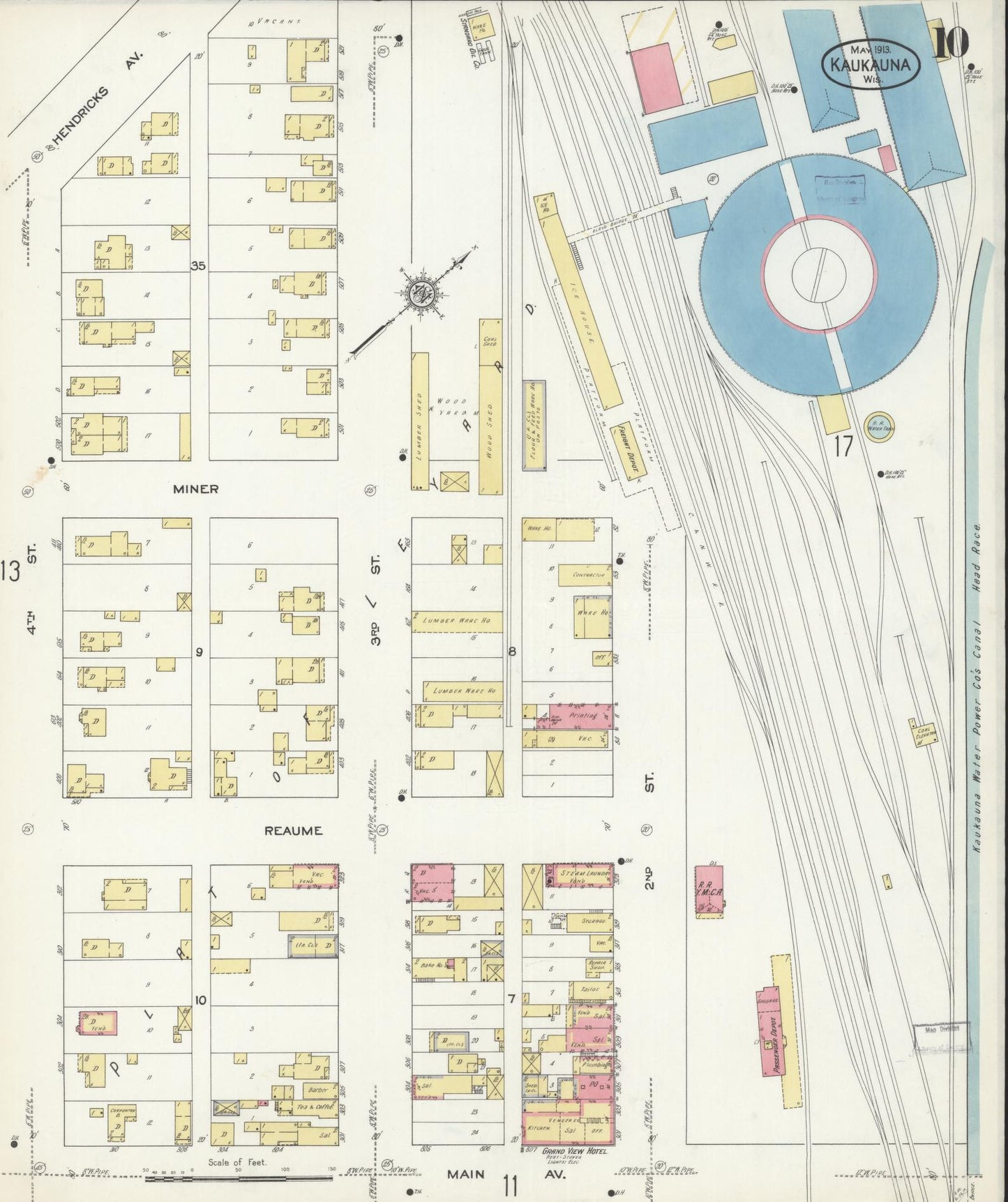 Sanborn Fire Insurance Map from Kaukauna, Outagamie County, Wisconsin (1913), Sheet #0010 - Historic Sanborn Fire Insurance Map Print, vintage old map wall art, antique decor, genealogy gift, Wisconsin Wisconsin map