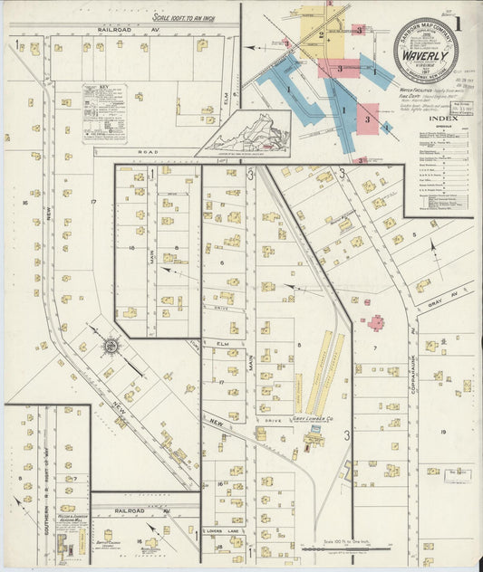 Sanborn Fire Insurance Map from Waverly, Sussex County, Virginia (1917), Sheet #0001 - Complete Map Set gallery image, historic Sanborn map, vintage wall art, Virginia Virginia
