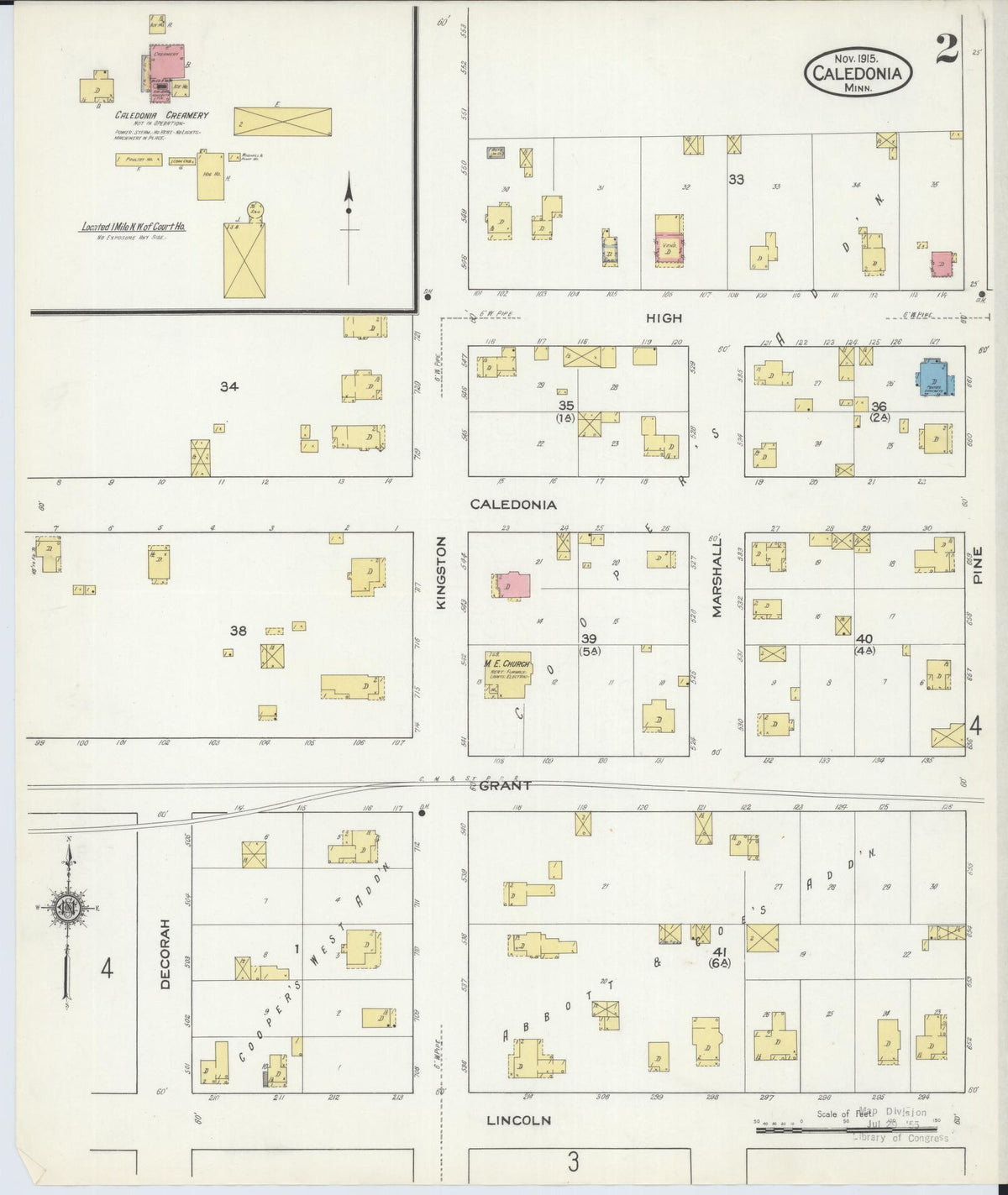 Sanborn Fire Insurance Map from Caledonia, Houston County, Minnesota (1915), Sheet #0002 - Historic Sanborn Fire Insurance Map Print, vintage old map wall art, antique decor, genealogy gift, Minnesota Minnesota map