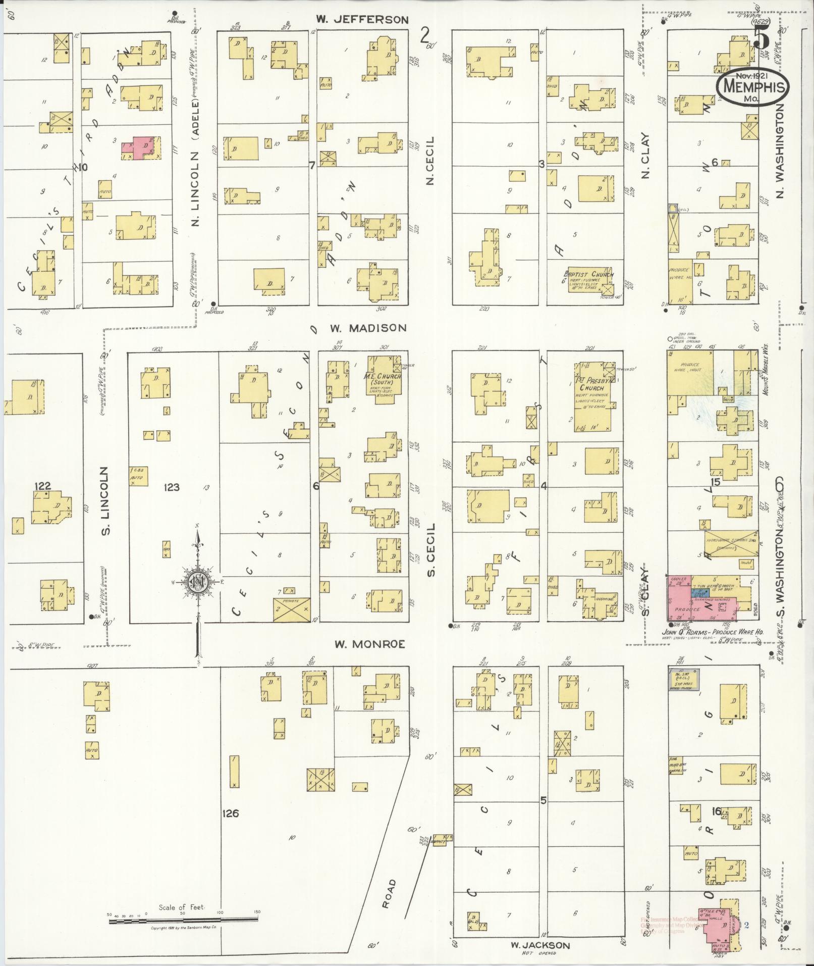 Sanborn Fire Insurance Map from Memphis, Scotland County, Missouri (1921), Sheet #0005 - Complete Map Set gallery image, historic Sanborn map, vintage wall art, Missouri Missouri
