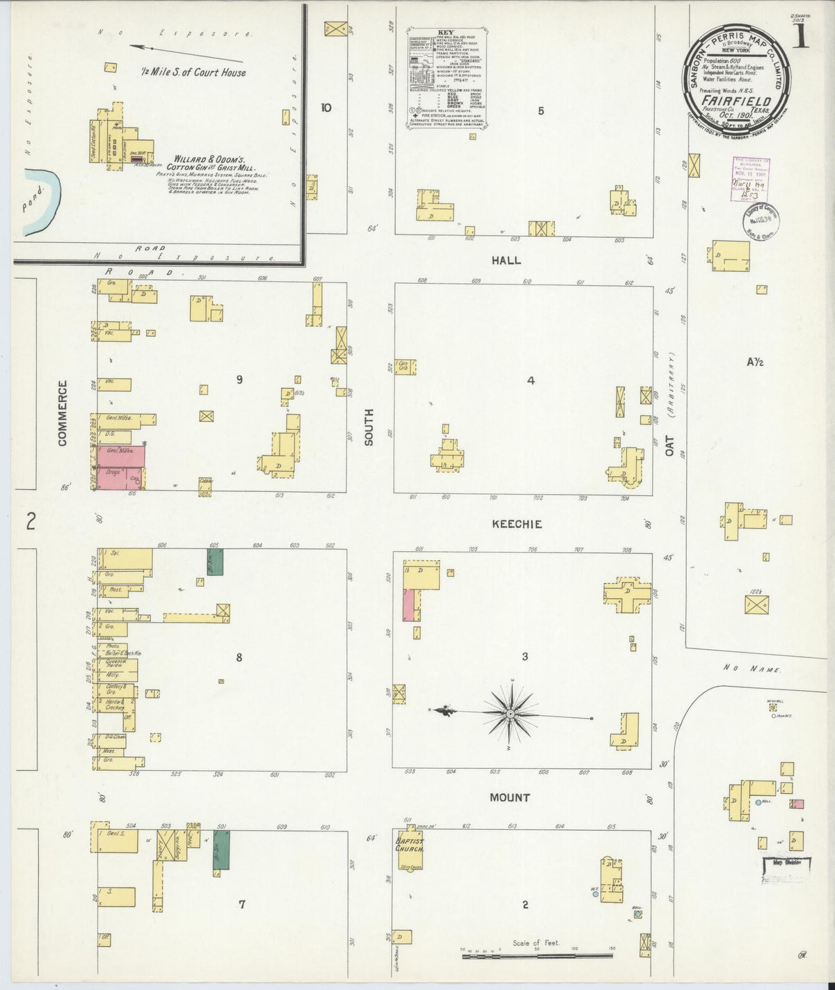 Sanborn Fire Insurance Map from Fairfield, Freestone County, Texas (1901), Sheet #0001 - Complete Map Set gallery image, historic Sanborn map, vintage wall art, Texas Texas