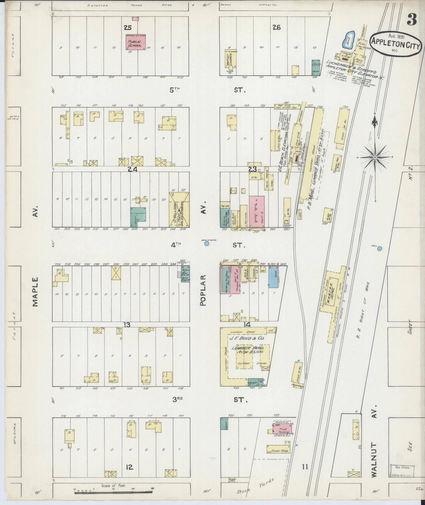 Sanborn Fire Insurance Map from Appleton City, Saint Clair County, Missouri (1891), Sheet #0003 - Complete Map Set gallery image, historic Sanborn map, vintage wall art, Missouri Missouri