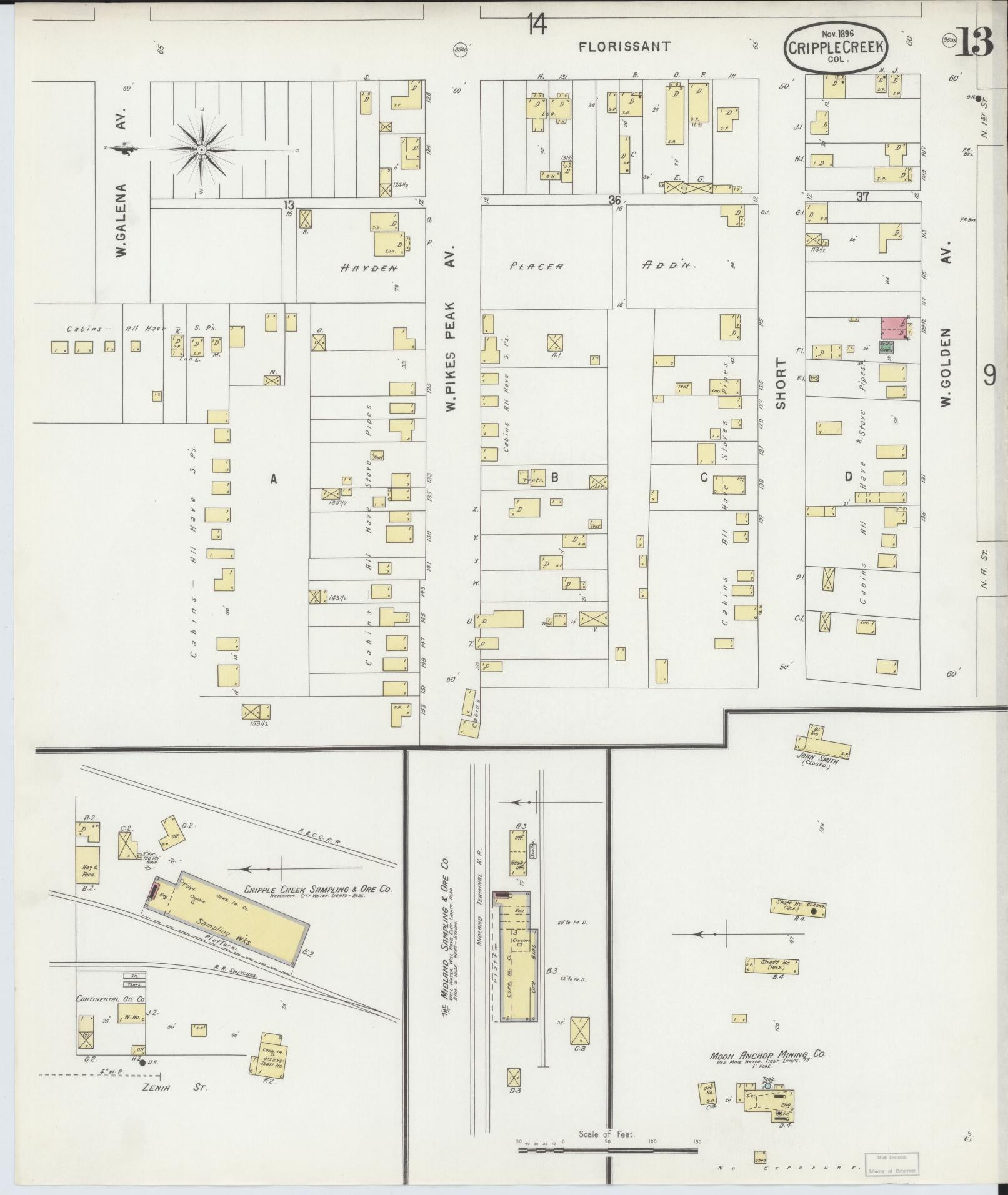 Sanborn Fire Insurance Map from Cripple Creek, Teller County, Colorado (1896), Sheet #0013 - Complete Map Set gallery image, historic Sanborn map, vintage wall art, Colorado Colorado
