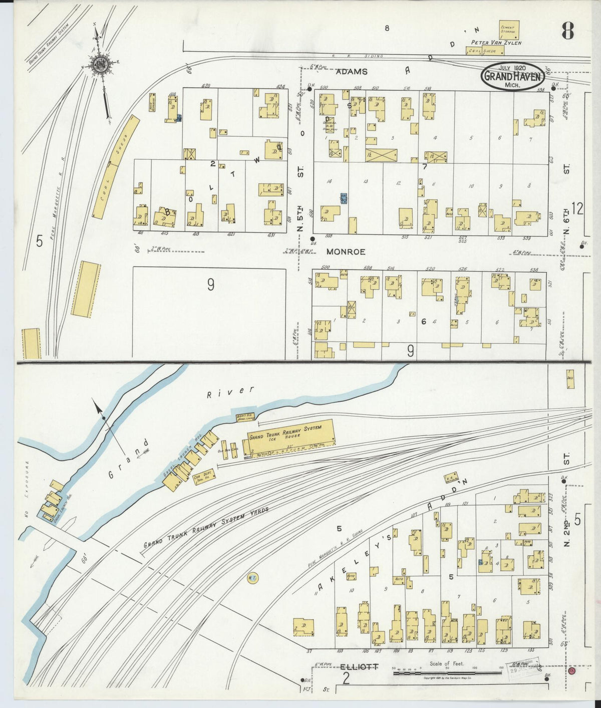Sanborn Fire Insurance Map from Grand Haven, Ottawa County, Michigan (1920), Sheet #0008 - Complete Map Set gallery image, historic Sanborn map, vintage wall art, Michigan Michigan