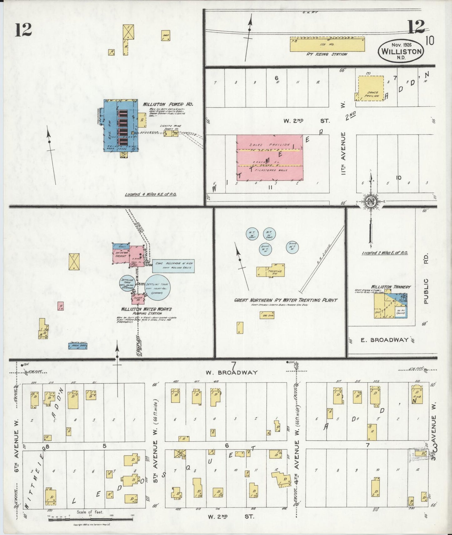 Sanborn Fire Insurance Map from Williston, Williams County, North Dakota (1926), Sheet #0012 - Historic Sanborn Fire Insurance Map Print, vintage old map wall art, antique decor, genealogy gift, North Dakota North Dakota map