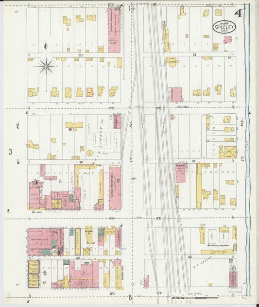 Sanborn Fire Insurance Map from Greeley, Weld County, Colorado (1906), Sheet #0004 - Historic Sanborn Fire Insurance Map Print, vintage old map wall art, antique decor, genealogy gift, Colorado Colorado map
