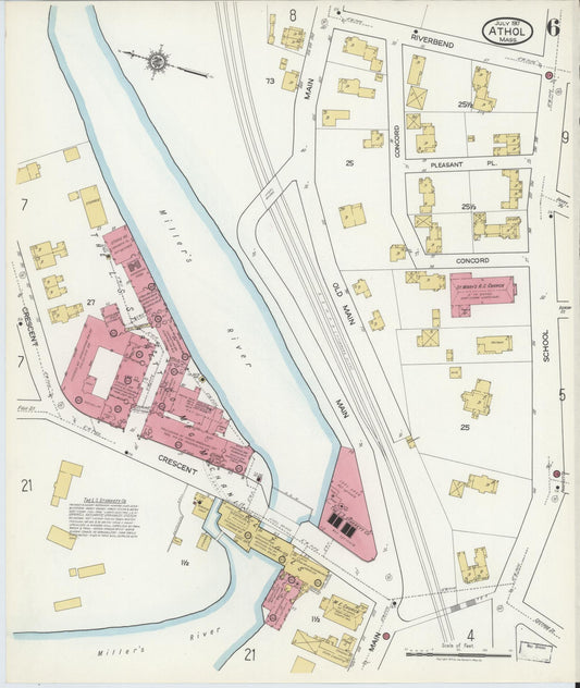 Sanborn Fire Insurance Map from Athol, Worcester County, Massachusetts (1917), Sheet #0006 - Historic Sanborn Fire Insurance Map Print, vintage old map wall art, antique decor, genealogy gift, Massachusetts Massachusetts map