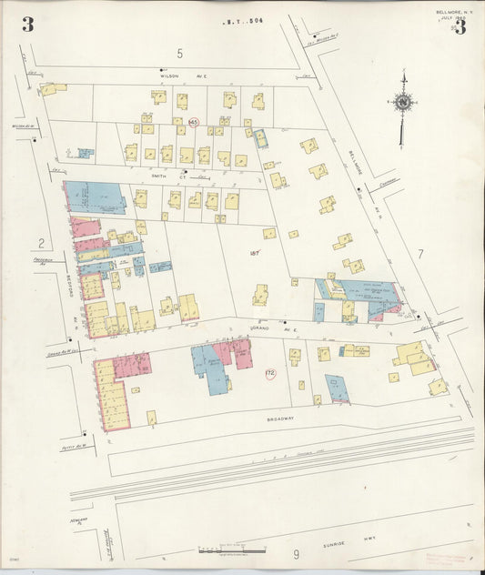 Sanborn Fire Insurance Map from Bellmore, Nassau County, New York (1945), Sheet #0003 - Historic Sanborn Fire Insurance Map Print, vintage old map wall art, antique decor, genealogy gift, New York New York map