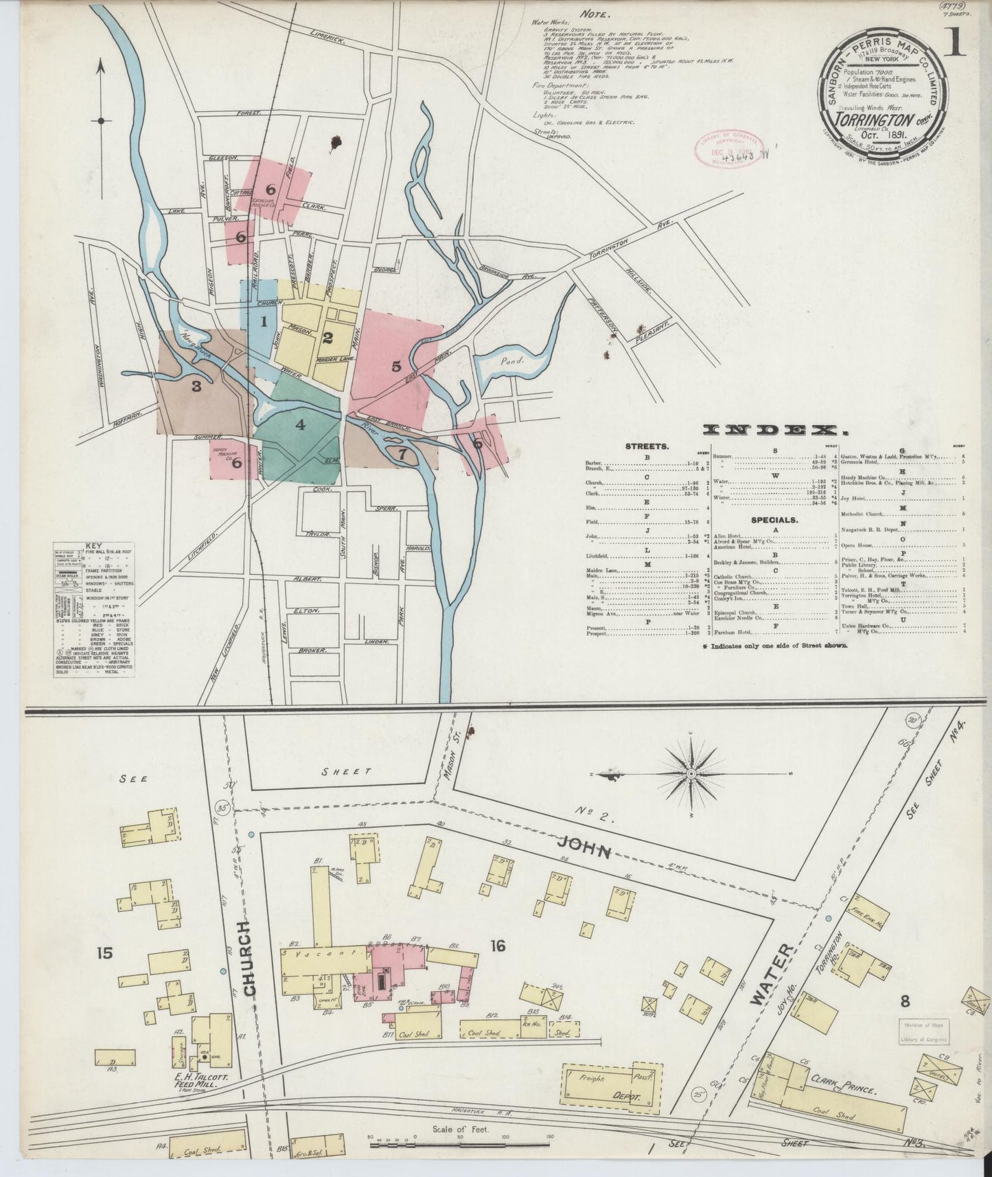 Sanborn Fire Insurance Map from Torrington, Litchfield County, Connecticut (1891), Sheet #0001 - Complete Map Set gallery image, historic Sanborn map, vintage wall art, Connecticut Connecticut