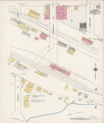 Sanborn Fire Insurance Map from Bemidji, Beltrami County, Minnesota (1922), Sheet #0012 - Complete Map Set gallery image, historic Sanborn map, vintage wall art, Minnesota Minnesota