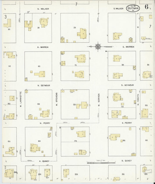 Sanborn Fire Insurance Map from Quitman, Brooks County, Georgia (1912), Sheet #0006 - Historic Sanborn Fire Insurance Map Print, vintage old map wall art, antique decor, genealogy gift, Georgia Georgia map