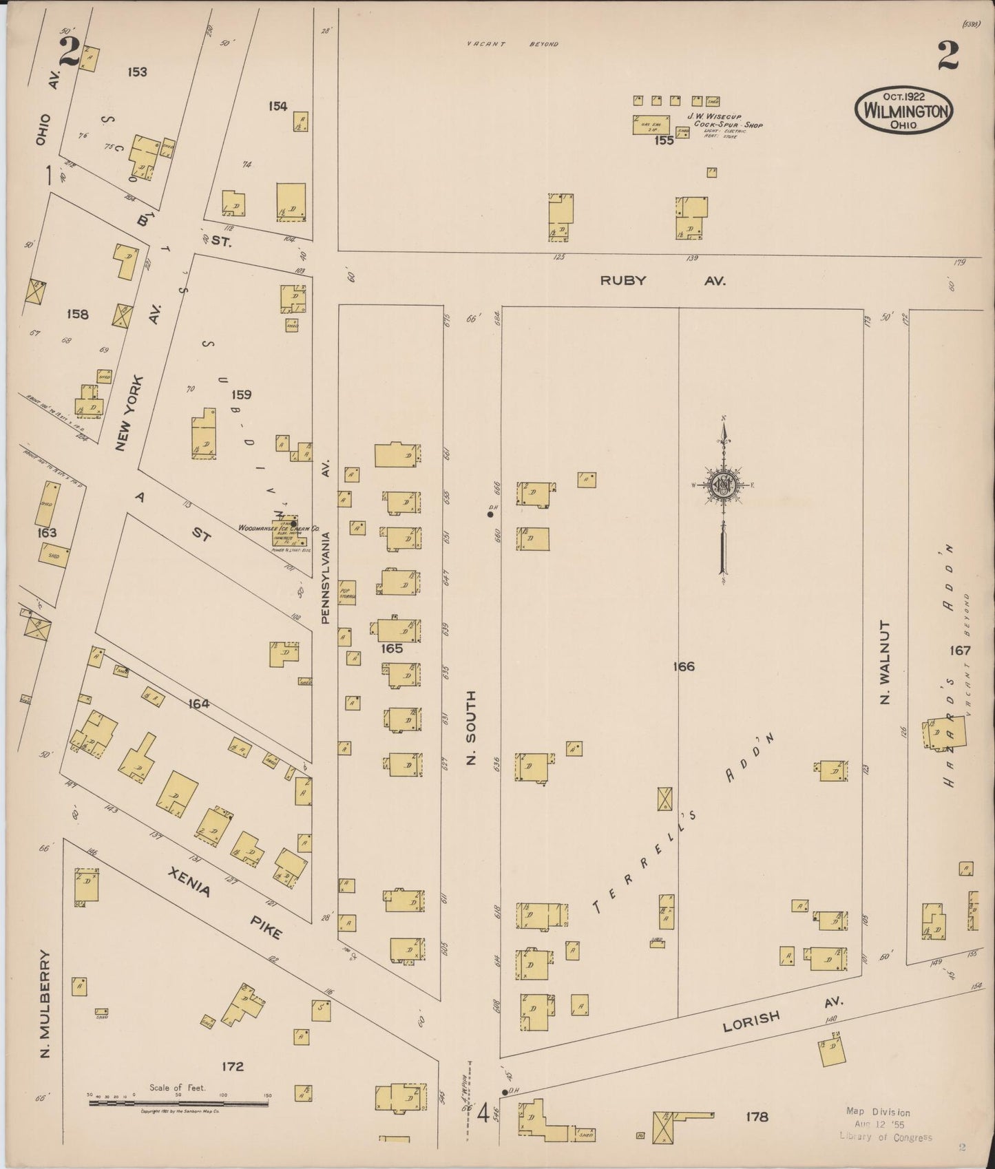 Sanborn Fire Insurance Map from Wilmington, Clinton County, Ohio (1922), Sheet #0002 - Complete Map Set gallery image, historic Sanborn map, vintage wall art, Ohio Ohio