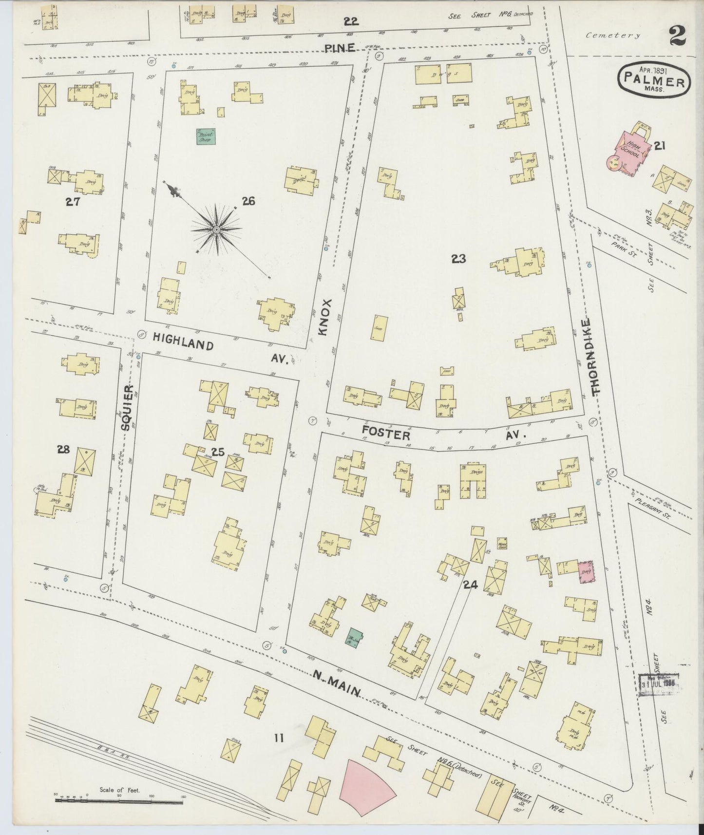 Sanborn Fire Insurance Map from Palmer, Hampden County, Massachusetts (1891), Sheet #0002 - Complete Map Set gallery image, historic Sanborn map, vintage wall art, Massachusetts Massachusetts