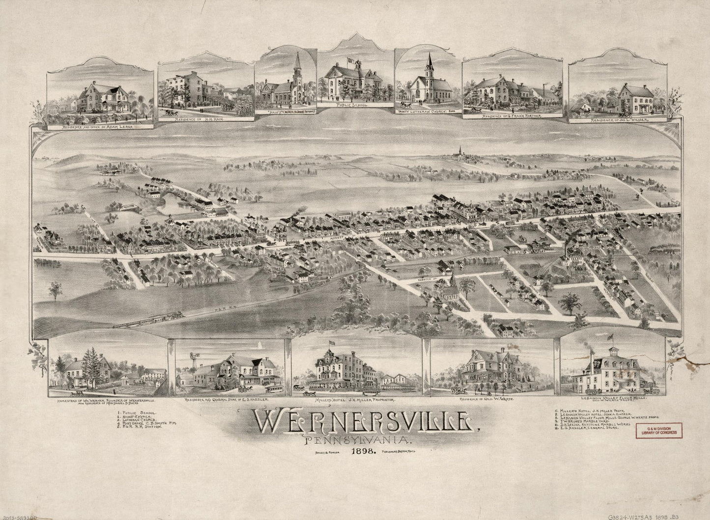 Wernersville, Pennsylvania. (1898) – Historic Bird’s-Eye View Panorama Print