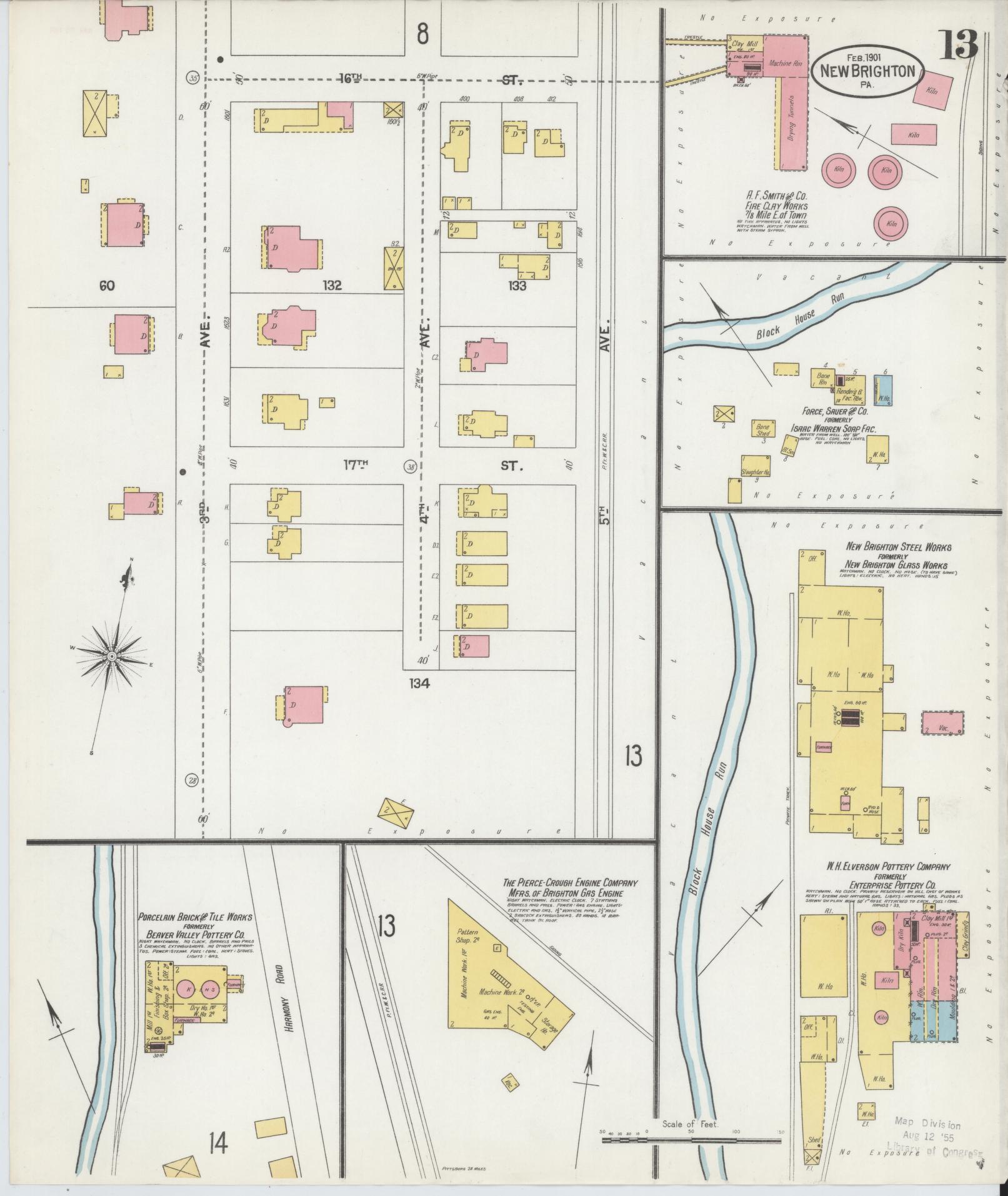 Sanborn Fire Insurance Map from New Brighton, Beaver County, Pennsylvania (1901), Sheet #0013 - Complete Map Set gallery image, historic Sanborn map, vintage wall art, Pennsylvania Pennsylvania