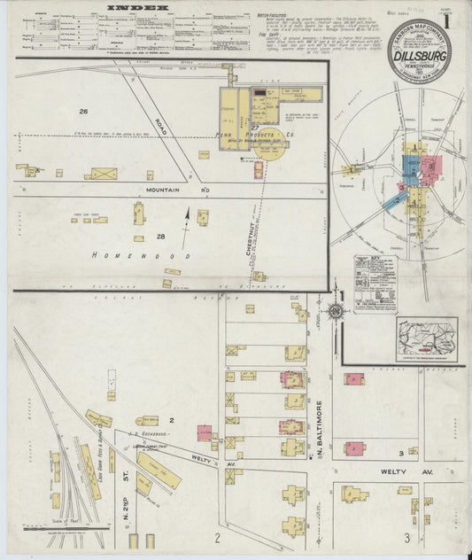Sanborn Fire Insurance Map from Dillsburg, York County, Pennsylvania (1921), Sheet #0001 - Historic Sanborn Fire Insurance Map Print, vintage old map wall art, antique decor, genealogy gift, Pennsylvania Pennsylvania map