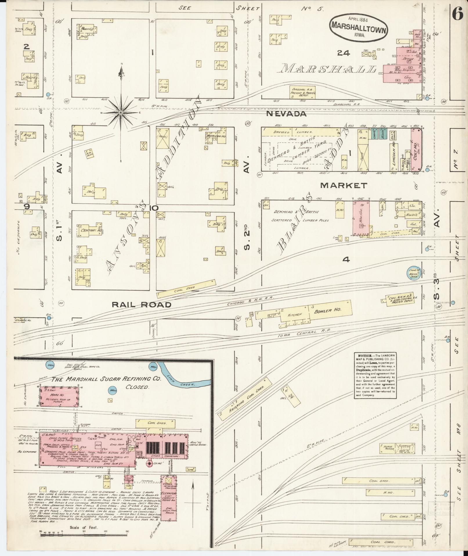 Sanborn Fire Insurance Map from Marshalltown, Marshall County, Iowa (1884), Sheet #0006 - Historic Sanborn Fire Insurance Map Print