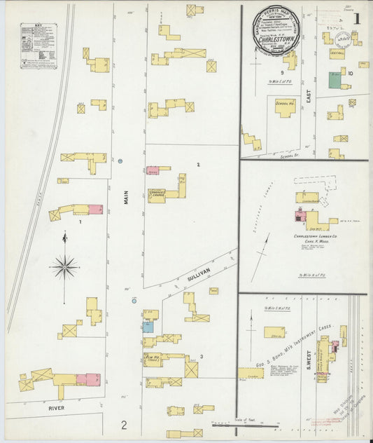 Sanborn Fire Insurance Map from Charlestown, Sullivan County, New Hampshire (1899), Sheet #0001 - Historic Sanborn Fire Insurance Map Print, vintage old map wall art, antique decor, genealogy gift, New Hampshire New Hampshire map