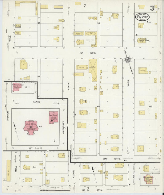 Sanborn Fire Insurance Map from Pryor Creek, Mayes County, Oklahoma (1917), Sheet #0003 - Historic Sanborn Fire Insurance Map Print, vintage old map wall art, antique decor, genealogy gift, Oklahoma Oklahoma map