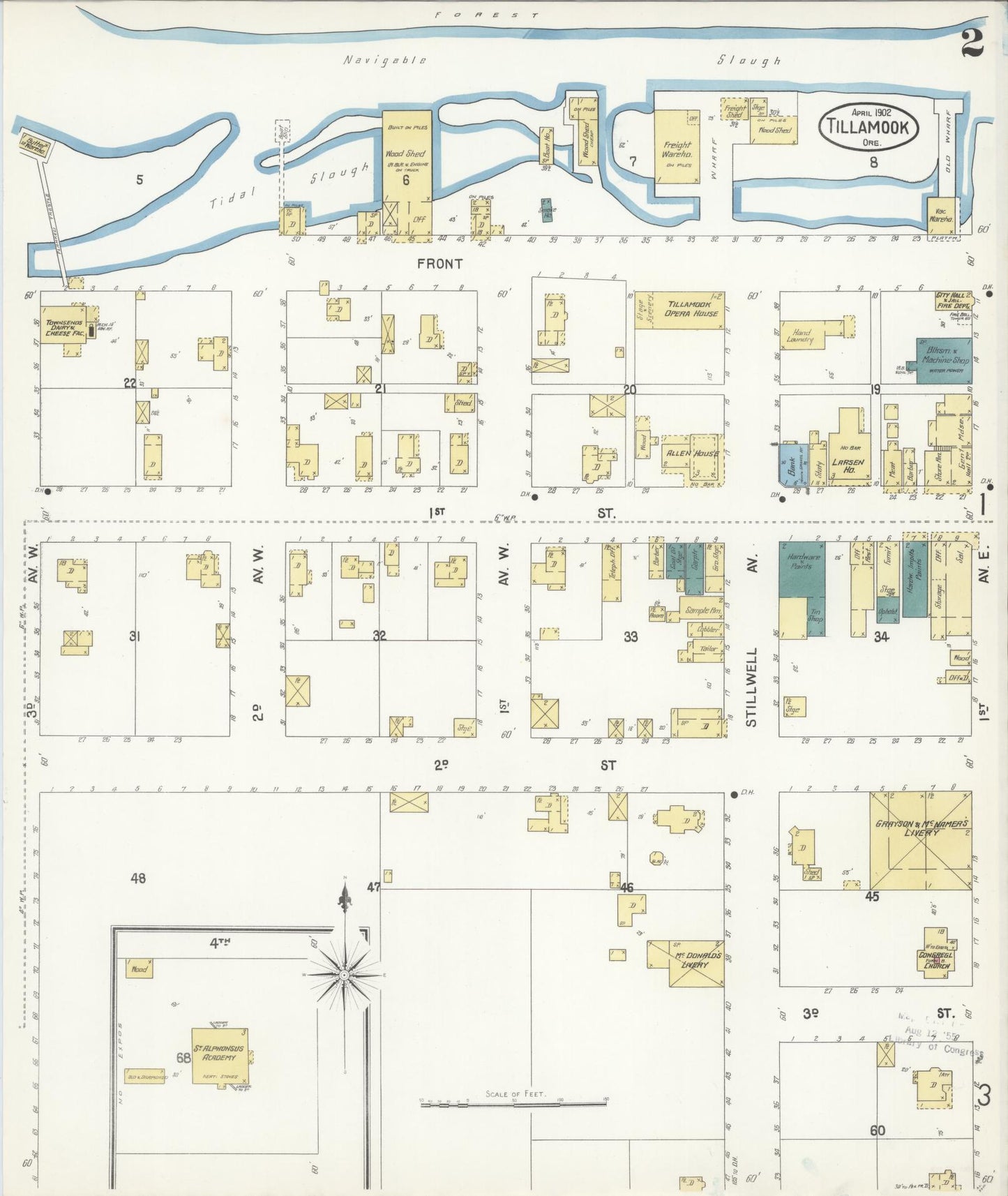 Sanborn Fire Insurance Map from Tillamook, Tillamook County, Oregon (1902), Sheet #0002 - Complete Map Set gallery image, historic Sanborn map, vintage wall art, Oregon Oregon