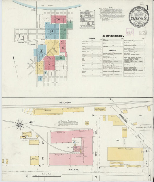 Sanborn Fire Insurance Map from Greenville, Pitt County, North Carolina (1905), Sheet #0001 - Historic Sanborn Fire Insurance Map Print, vintage old map wall art, antique decor, genealogy gift, North Carolina North Carolina map