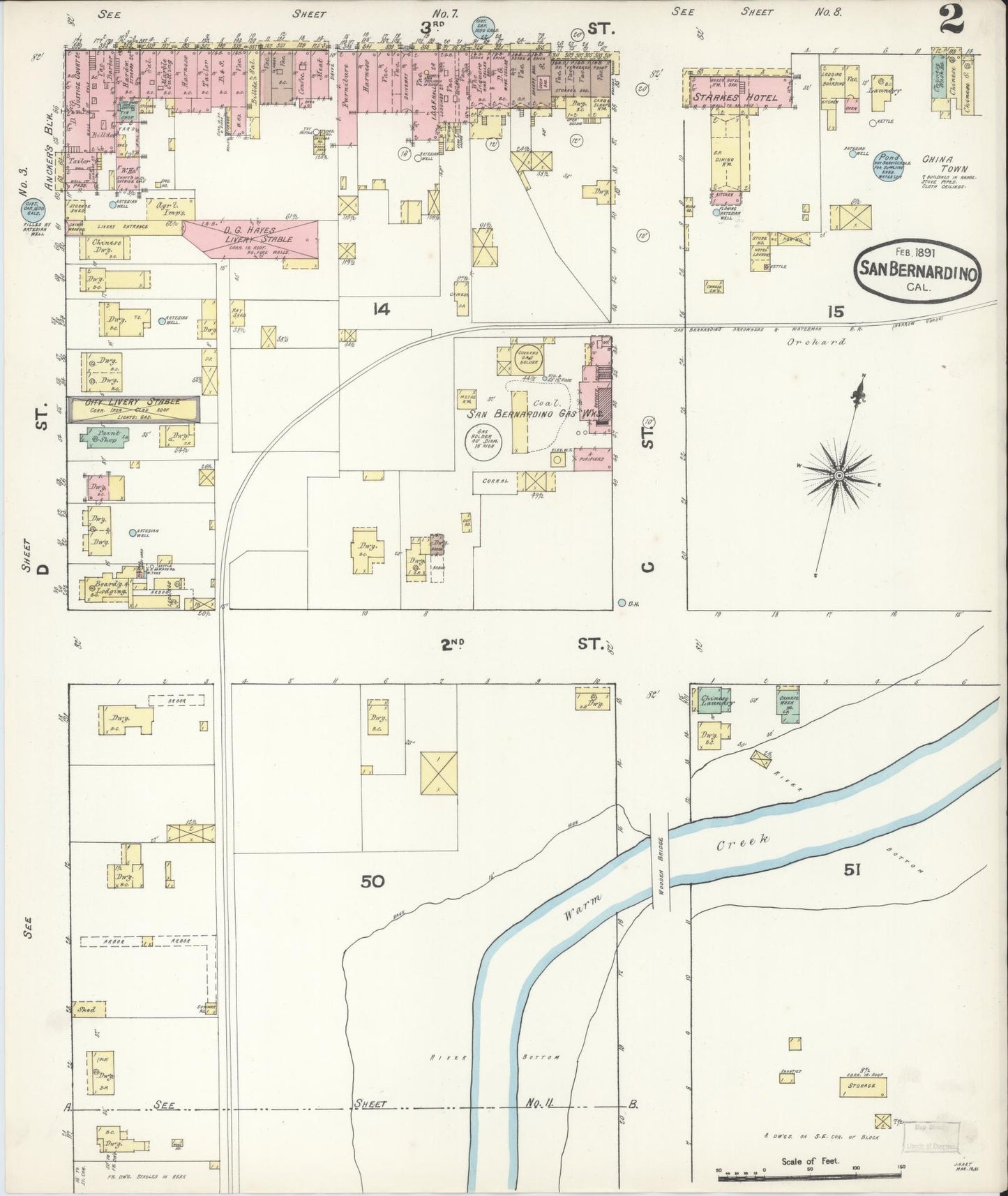 Sanborn Fire Insurance Map from San Bernardino, San Bernardino County, California (1891), Sheet #0002 - Complete Map Set gallery image, historic Sanborn map, vintage wall art, California California