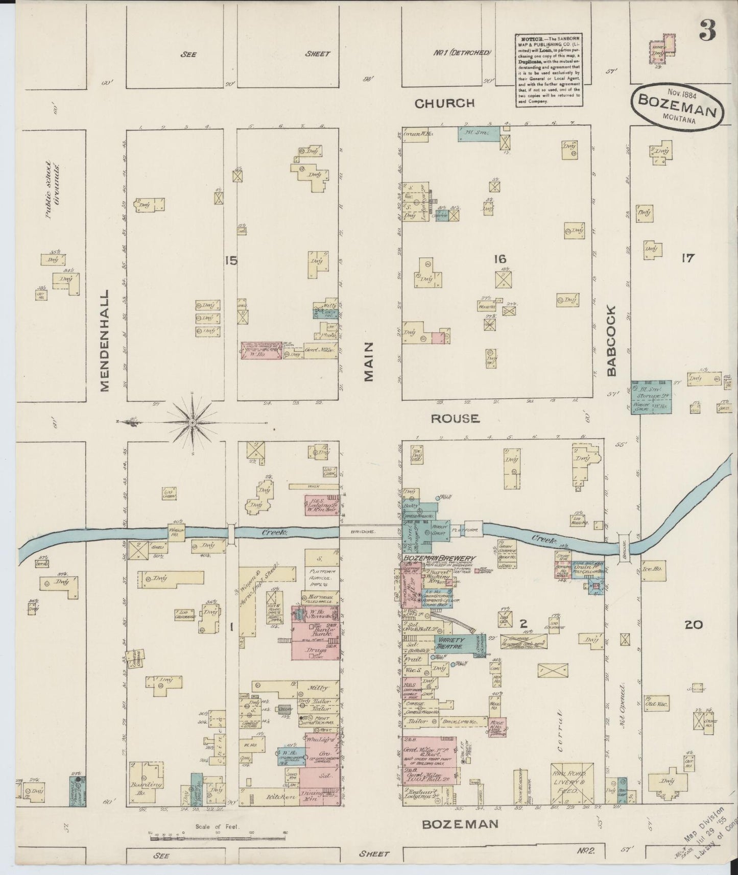 Sanborn Fire Insurance Map from Bozeman, Gallatin County, Montana (1884), Sheet #0003 - Complete Map Set gallery image, historic Sanborn map, vintage wall art, Montana Montana