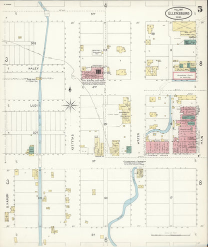 Sanborn Fire Insurance Map from Ellensburg, Kittitas County, Washington (1897), Sheet #0005 - Complete Map Set gallery image, historic Sanborn map, vintage wall art, Washington Washington