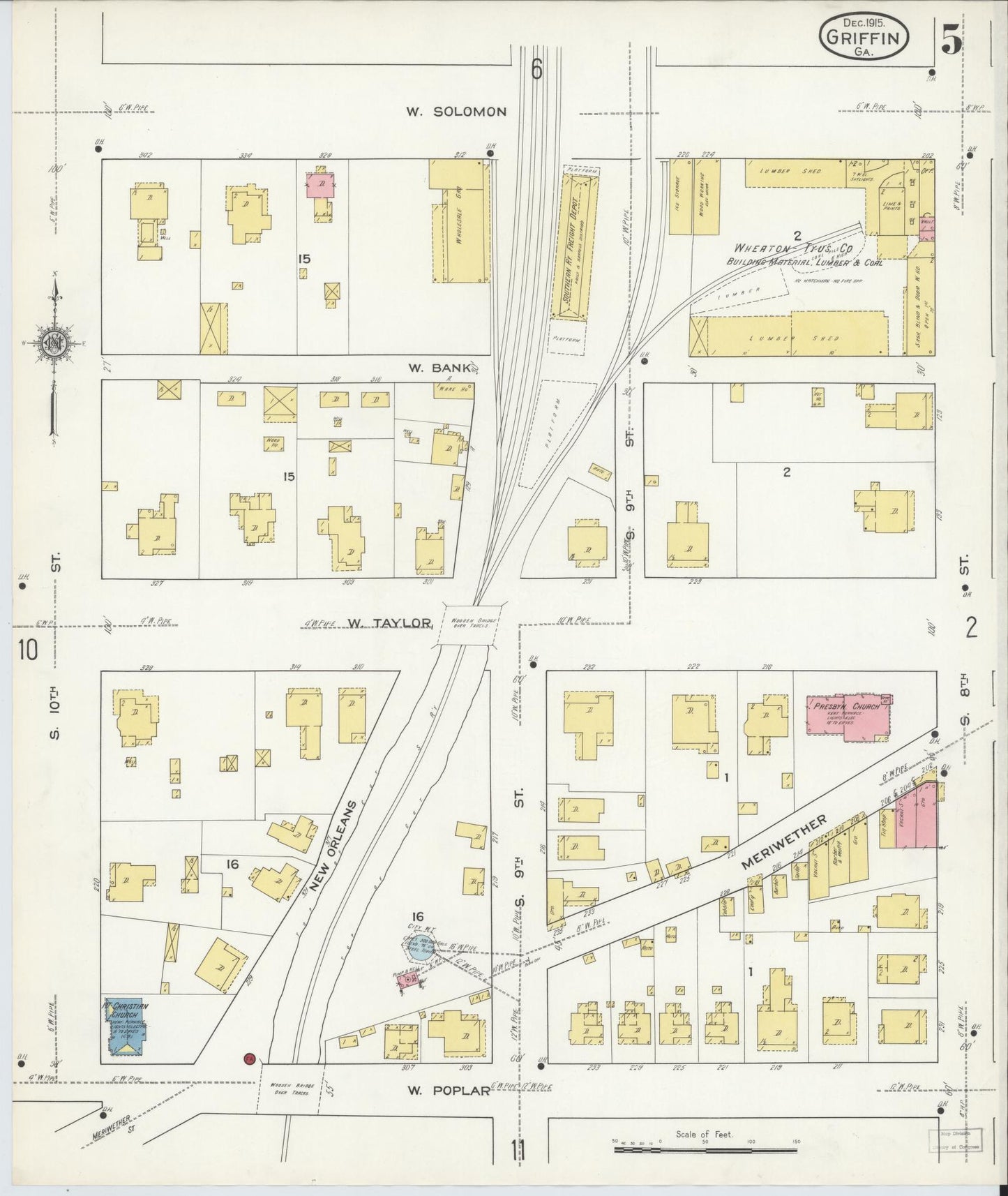 Sanborn Fire Insurance Map from Griffin, Spalding County, Georgia (1915), Sheet #0005 - Complete Map Set gallery image, historic Sanborn map, vintage wall art, Georgia Georgia