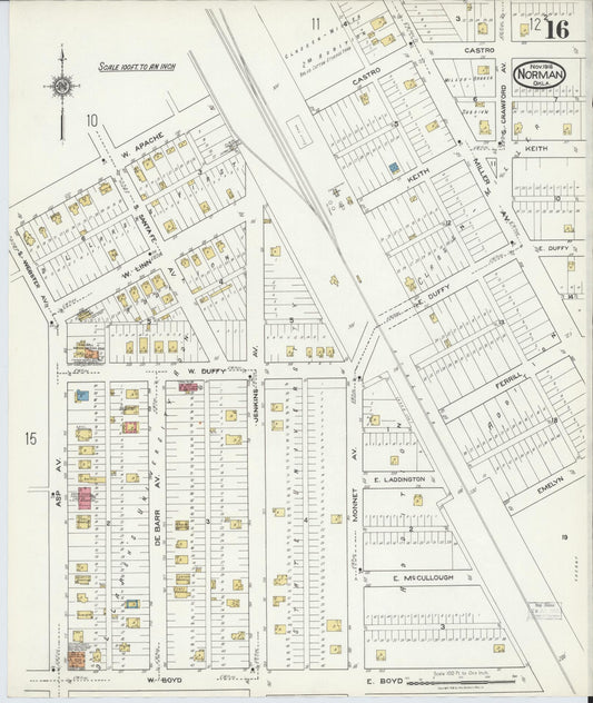 Sanborn Fire Insurance Map from Norman, Cleveland County, Oklahoma (1918), Sheet #0016 - Historic Sanborn Fire Insurance Map Print, vintage old map wall art, antique decor, genealogy gift, Oklahoma Oklahoma map