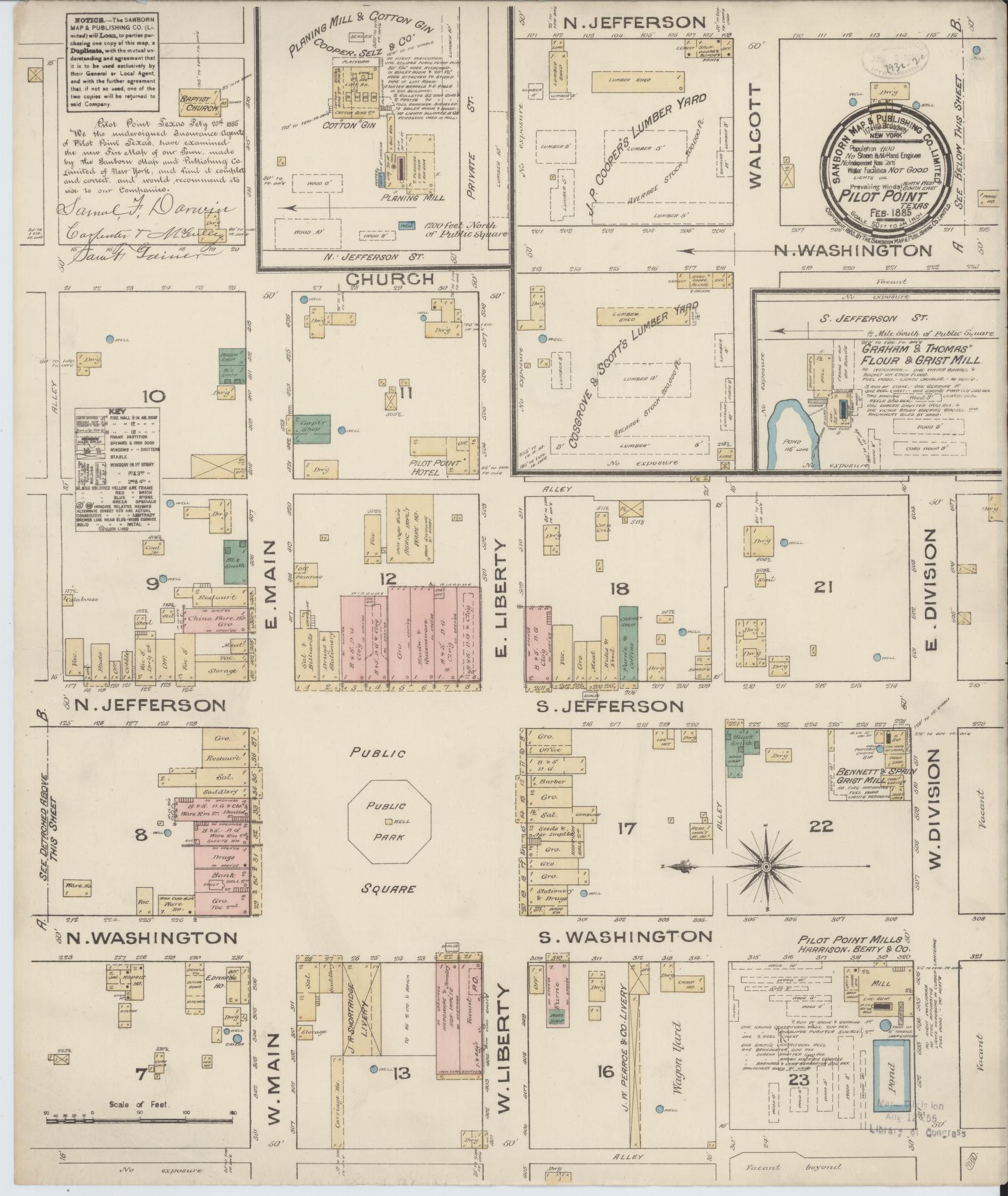 Sanborn Fire Insurance Map from Pilot Point, Denton County, Texas (1885), Sheet #0001 - Historic Sanborn Fire Insurance Map Print, vintage old map wall art, antique decor, genealogy gift, Texas Texas map