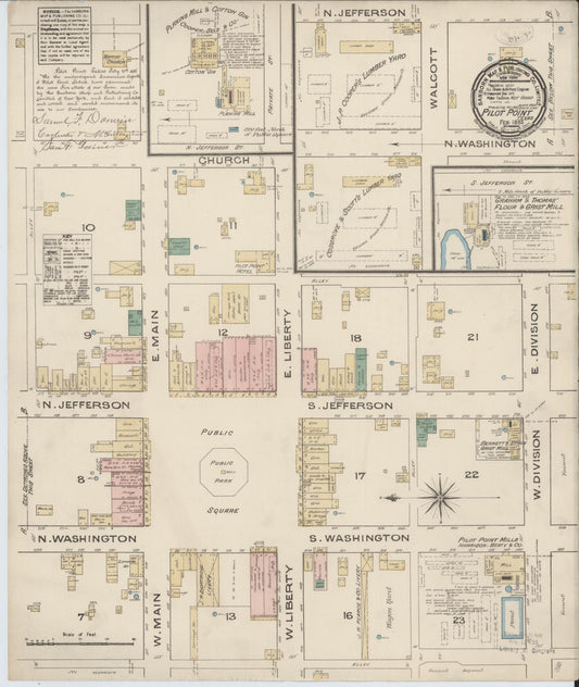 Sanborn Fire Insurance Map from Pilot Point, Denton County, Texas (1885), Sheet #0001 - Historic Sanborn Fire Insurance Map Print, vintage old map wall art, antique decor, genealogy gift, Texas Texas map