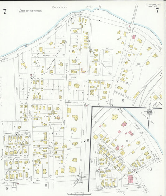 Sanborn Fire Insurance Map from Marinette, Marinette County, Wisconsin (1935), Sheet #0007 - Historic Sanborn Fire Insurance Map Print, vintage old map wall art, antique decor, genealogy gift, Wisconsin Wisconsin map